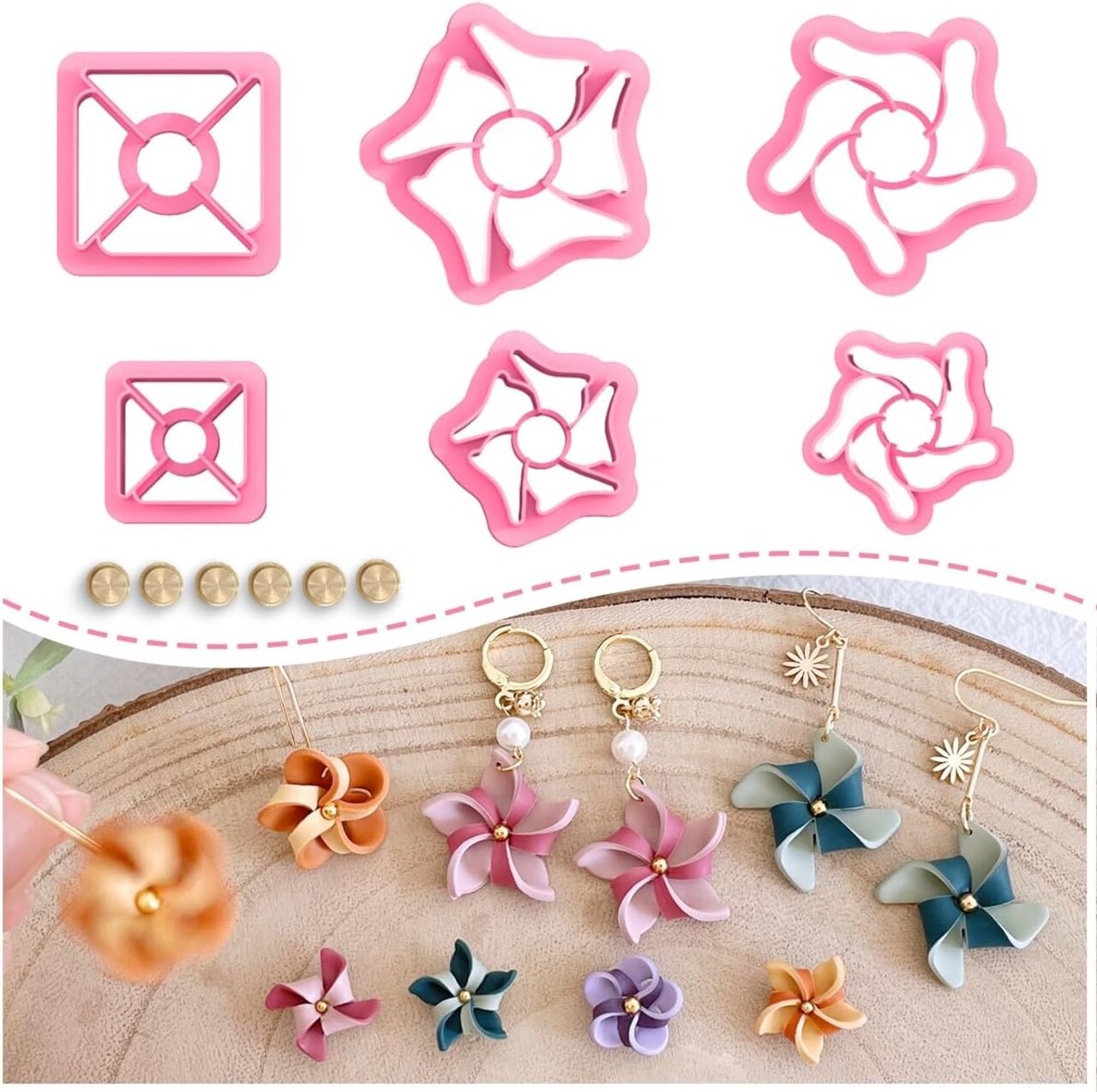 Pinwheel Polymer Clay Cutters, Spring Polymer Clay Cutters,6 Shapes Clay Cutters